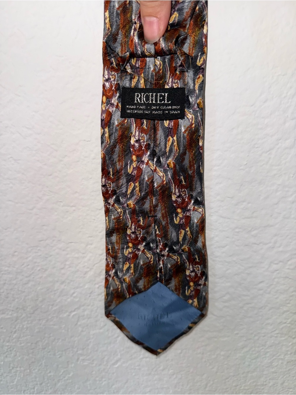 100% Silk Spanish Men's Silk Tie in Brown & Gray